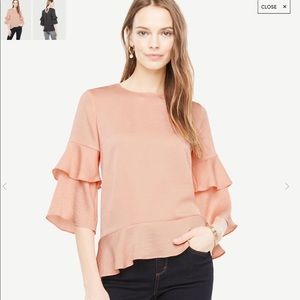 Ann Taylor 3/4 sleeve boatneck double flounce top